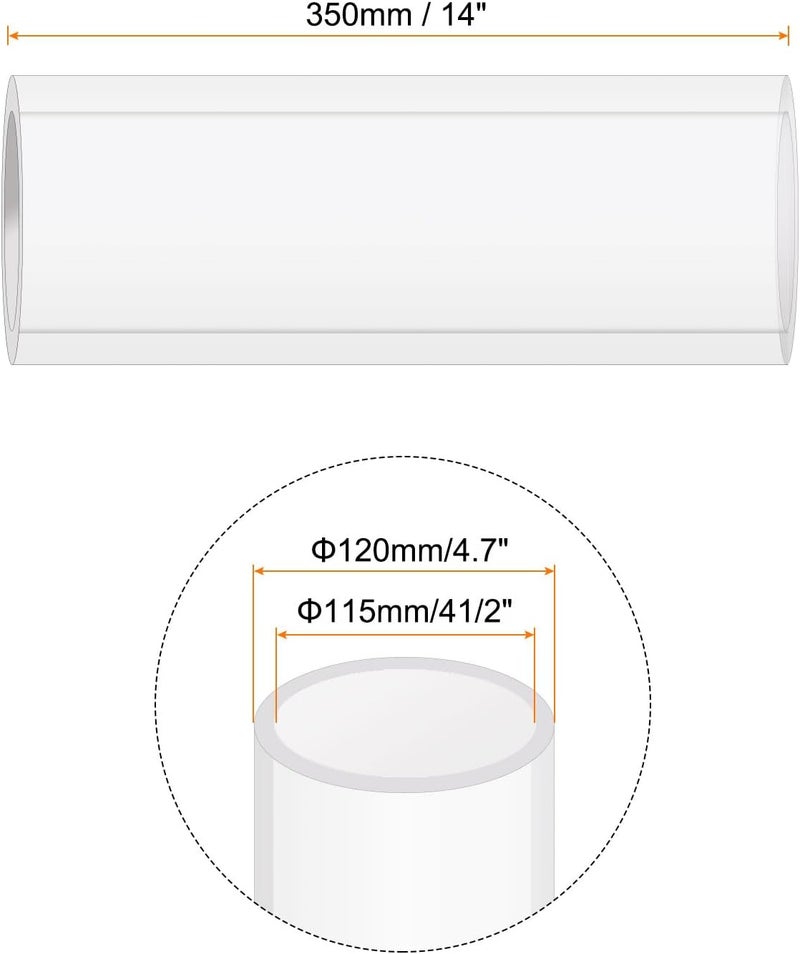 Rebower 14" Clear Plastic Rigid Pipe 115mm ID x 120mm OD (4 1/2" ID x 4.7" OD) Acrylic Round Polycarbonate Tubing, [for Plumbing, Hydraulics, Aquarium] - Image 2